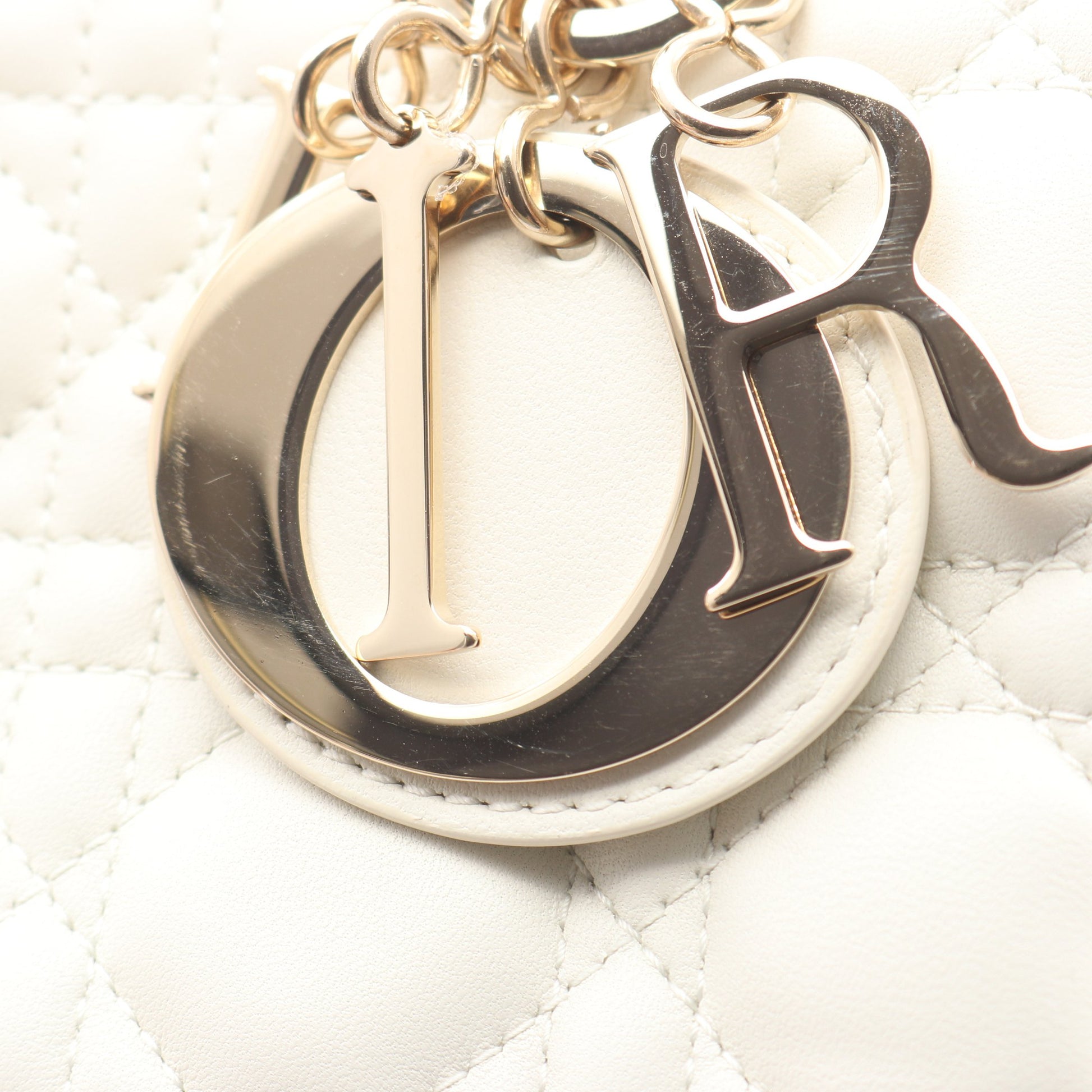LADY DIOR MY ABCDIOR レディディオール スモール カナージュ 2WAY ハンドバッグ レザー ホワイト クリスチャンディオール バッグ Christian Dior