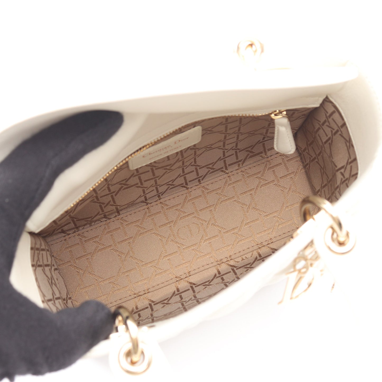 LADY DIOR MY ABCDIOR レディディオール スモール カナージュ 2WAY ハンドバッグ レザー ホワイト クリスチャンディオール バッグ Christian Dior