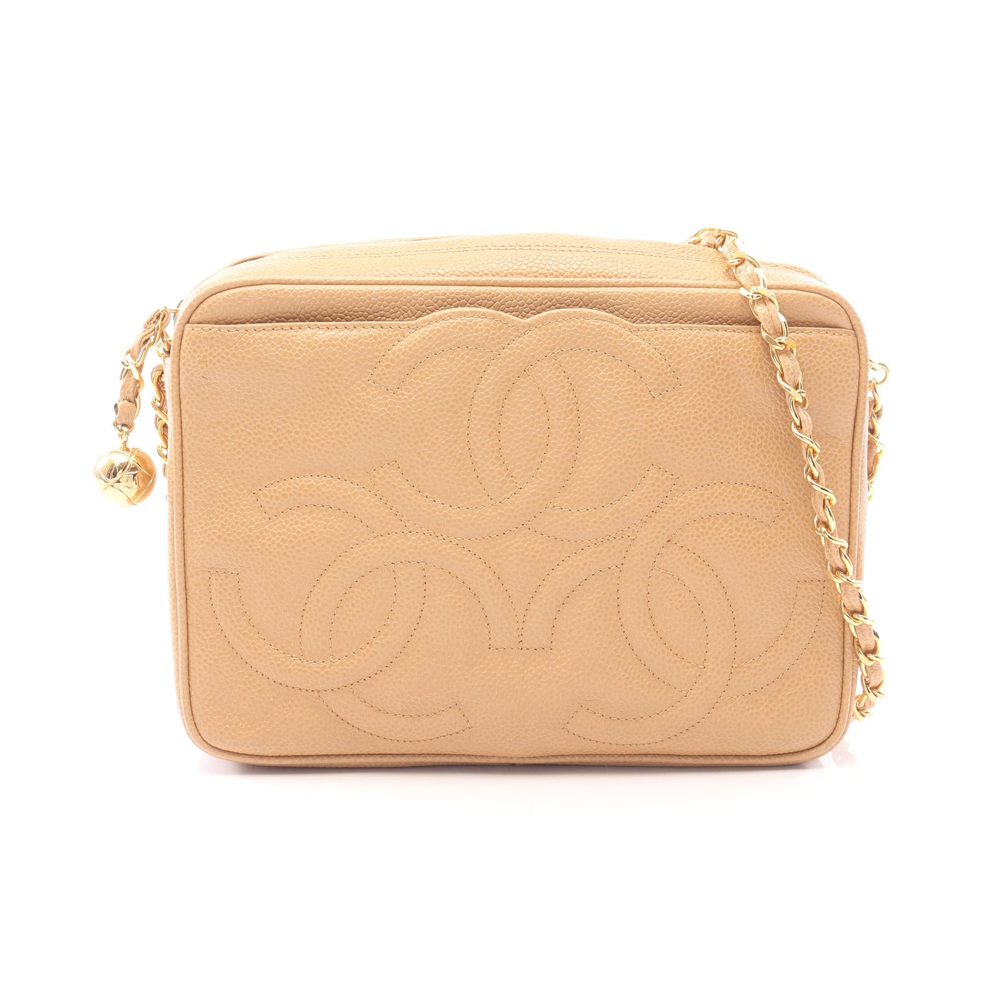 トリプルココマーク チェーンショルダーバッグ キャビアスキン ベージュ ゴールド金具 シャネル バッグ CHANEL