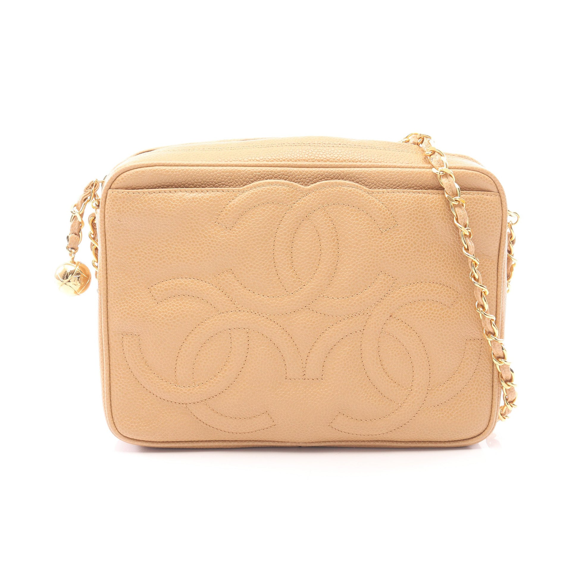 トリプルココマーク チェーンショルダーバッグ キャビアスキン ベージュ ゴールド金具 シャネル バッグ CHANEL