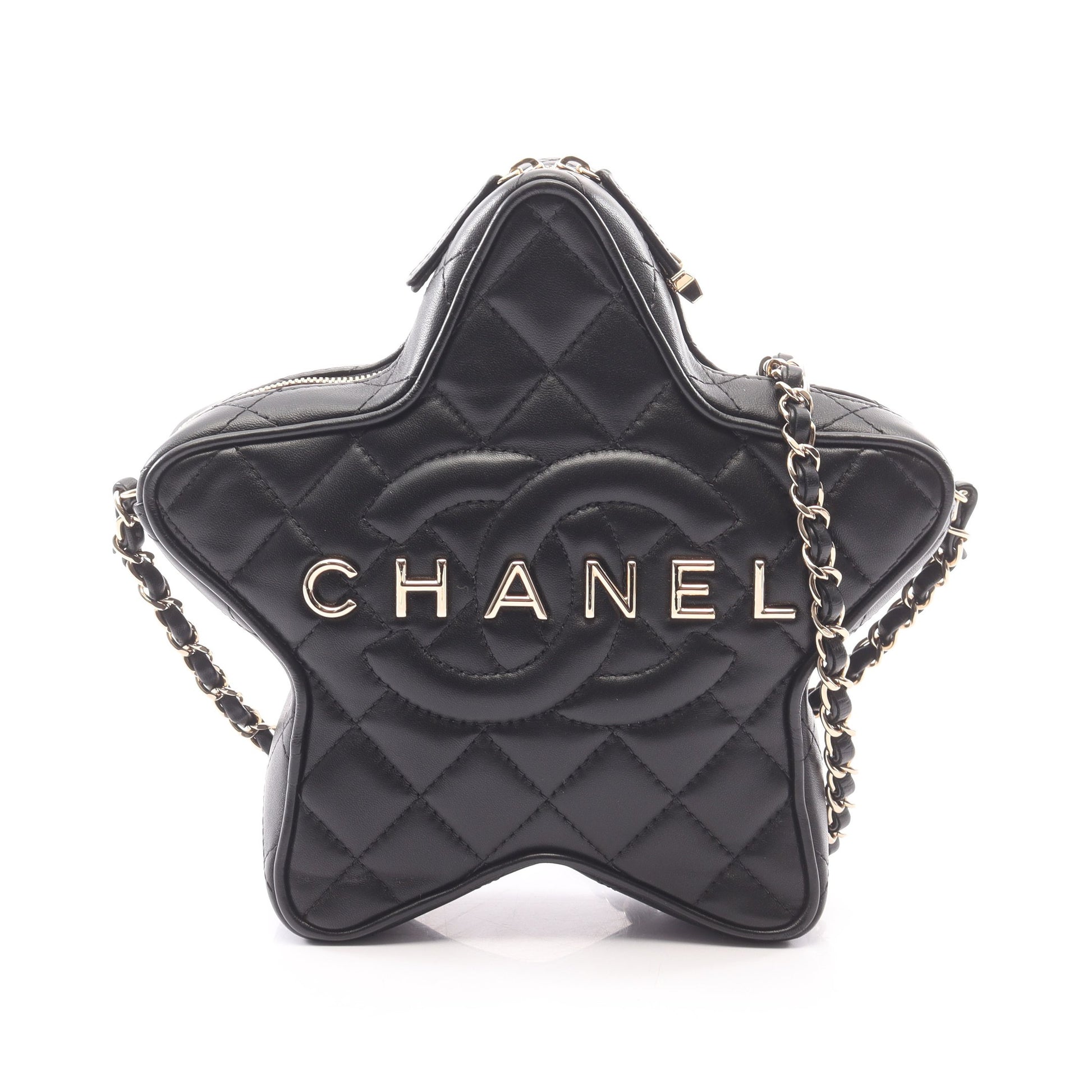 マトラッセ 星型 チェーンショルダーバッグ ラムスキン ブラック ゴールド金具 シャネル バッグ CHANEL