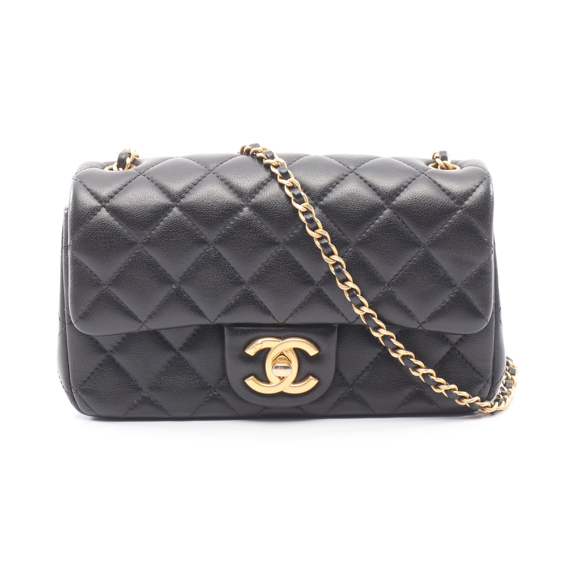 マトラッセ チェーンショルダーバッグ ラムスキン ブラック ゴールド金具 シャネル バッグ CHANEL