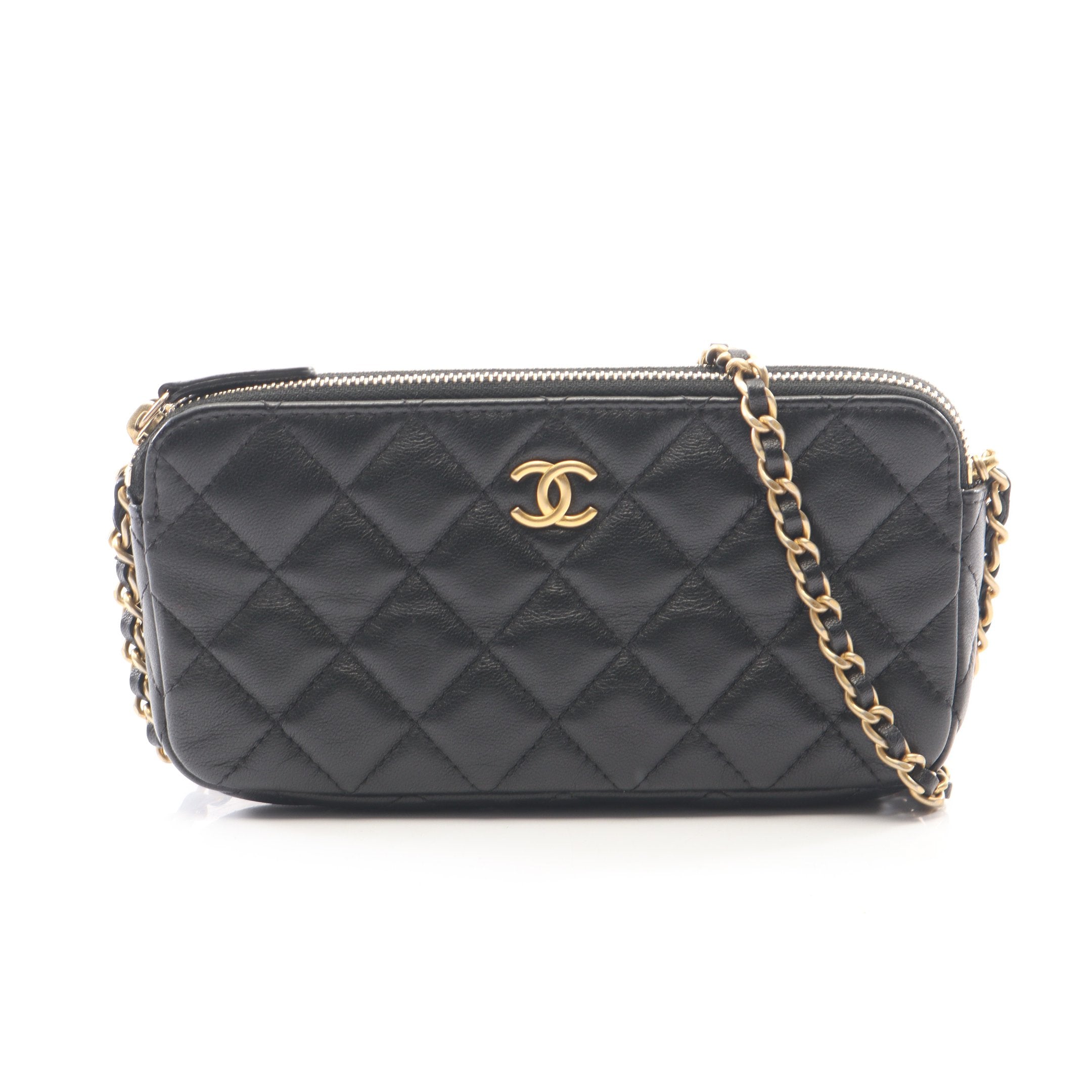 マトラッセ チェーンウォレット ラムスキン ブラック ゴールド金具