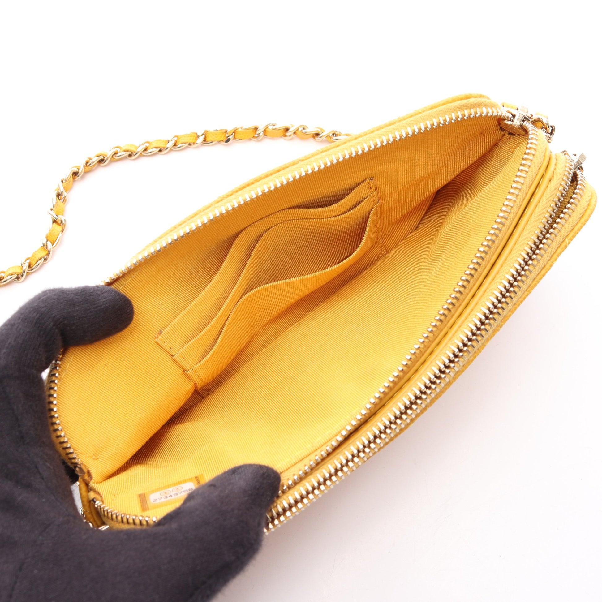 マトラッセ チェーンウォレット キャビアスキン イエロー ゴールド金具 シャネル バッグ CHANEL