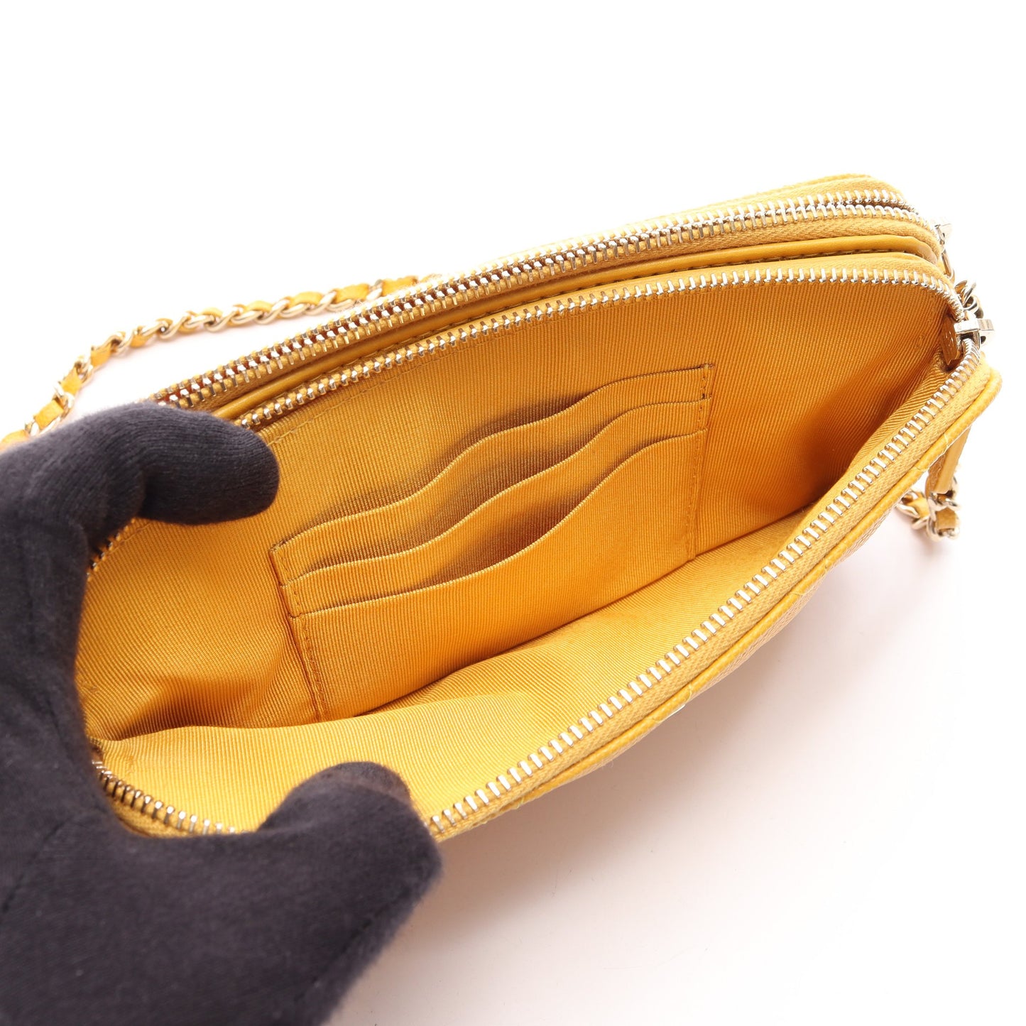 マトラッセ チェーンウォレット キャビアスキン イエロー ゴールド金具 シャネル バッグ CHANEL