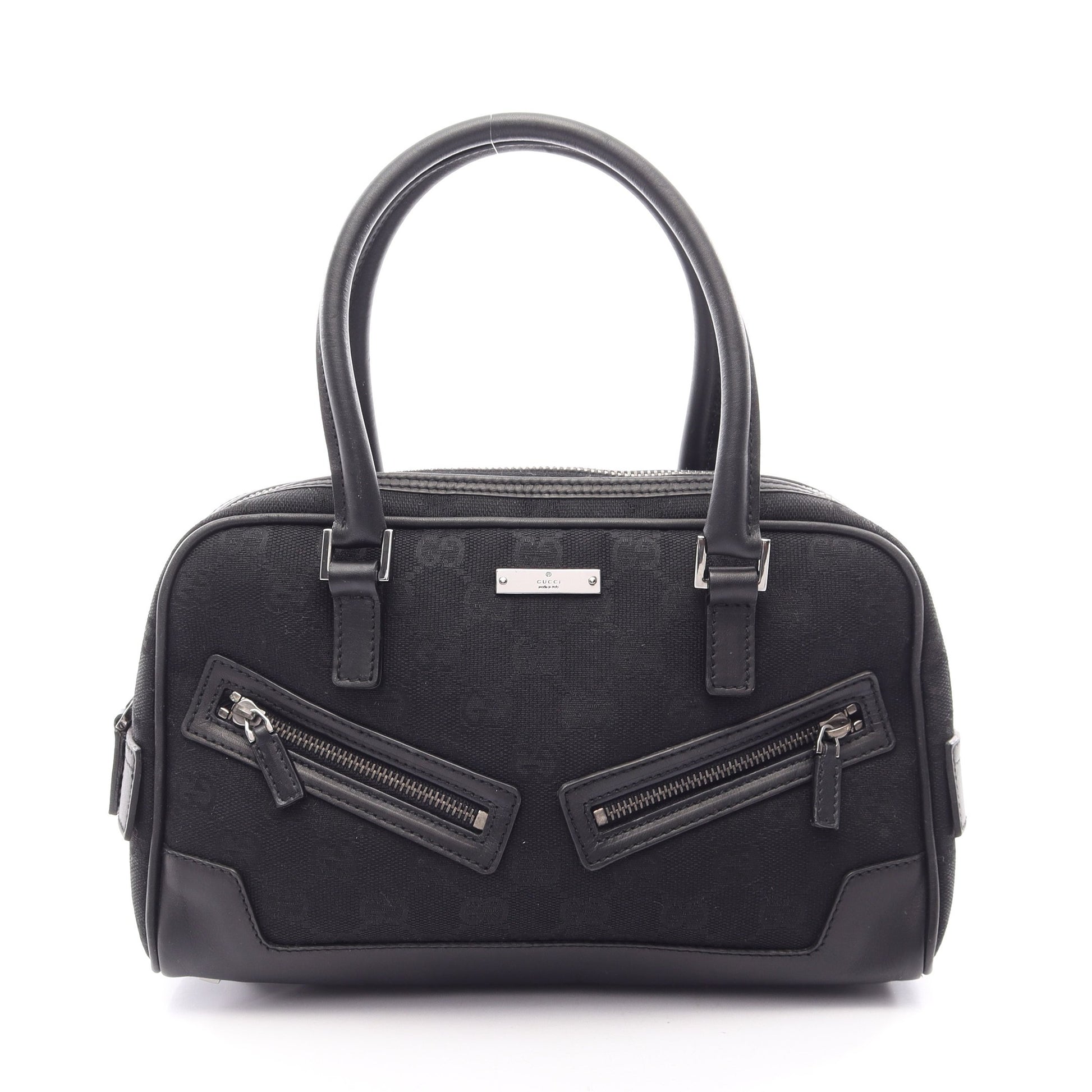 GGキャンバス ミニ ハンドバッグ キャンバス レザー ブラック グッチ バッグ GUCCI