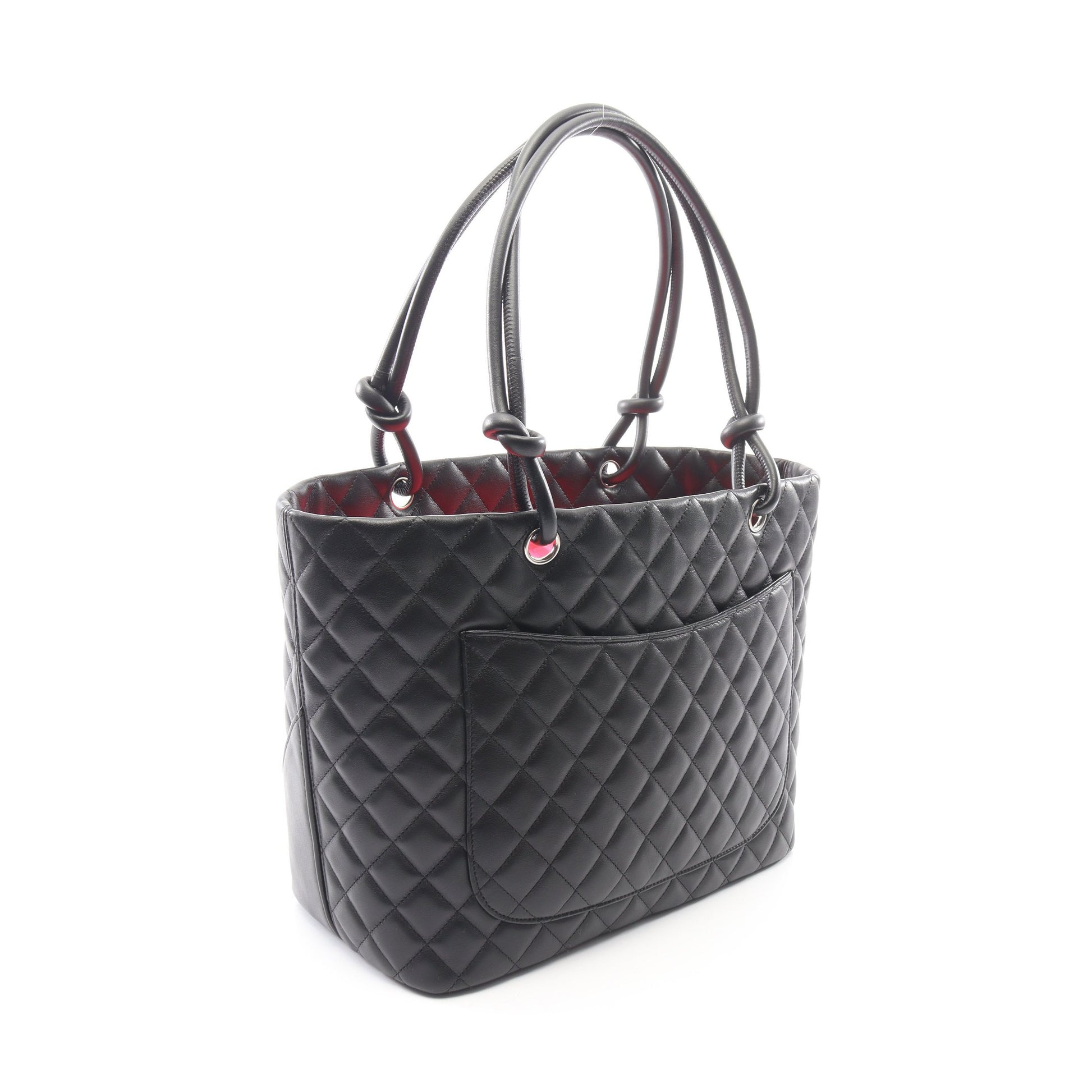 カンボンライン ラージ ショルダーバッグ トートバッグ レザー エナメルレザー ブラック シルバー金具 シャネル バッグ CHANEL