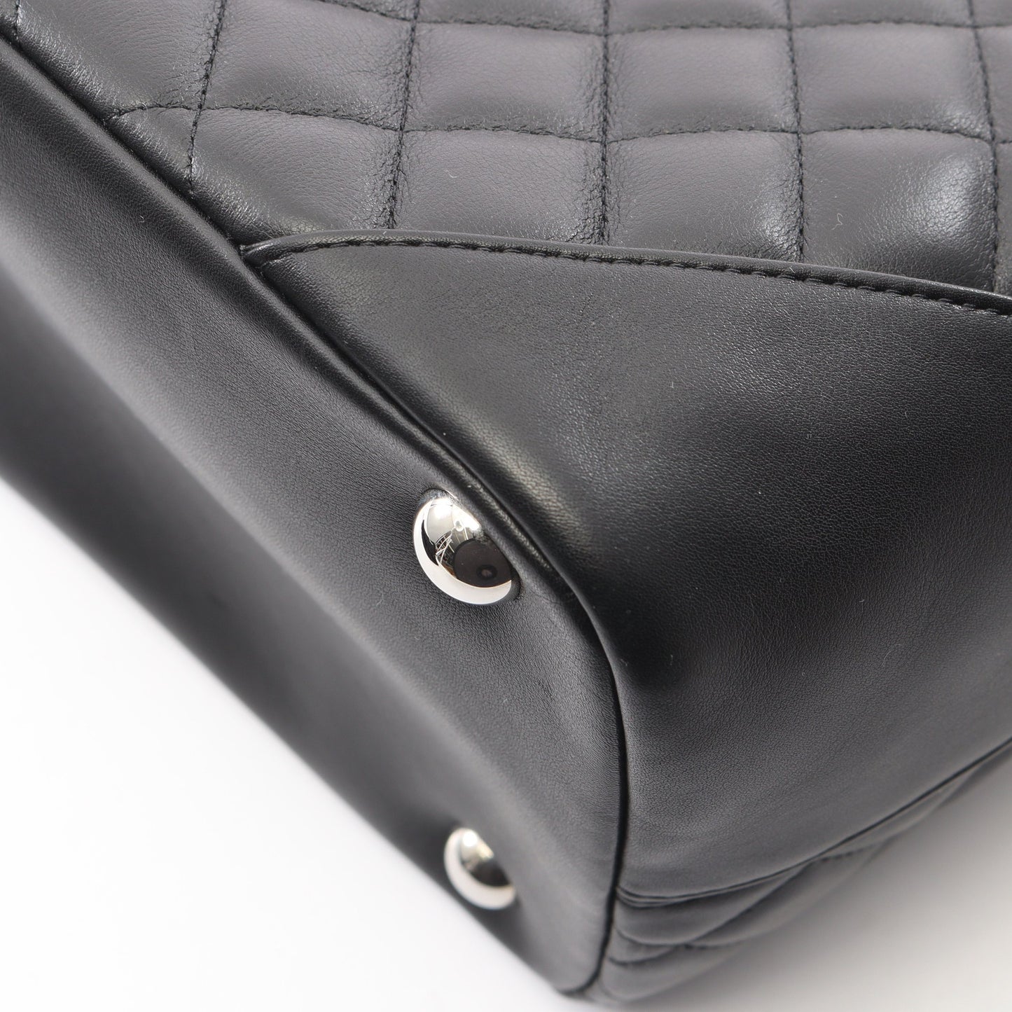 カンボンライン ラージ ショルダーバッグ トートバッグ レザー エナメルレザー ブラック シルバー金具 シャネル バッグ CHANEL