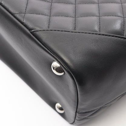 カンボンライン ラージ ショルダーバッグ トートバッグ レザー エナメルレザー ブラック シルバー金具 シャネル バッグ CHANEL