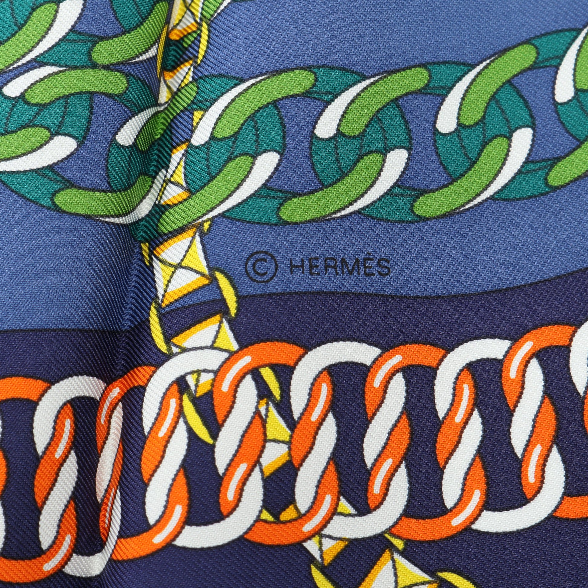 カレ90 REACTION EN CHAINES スカーフ シルク ネイビー マルチカラー エルメス 財布・小物 HERMES