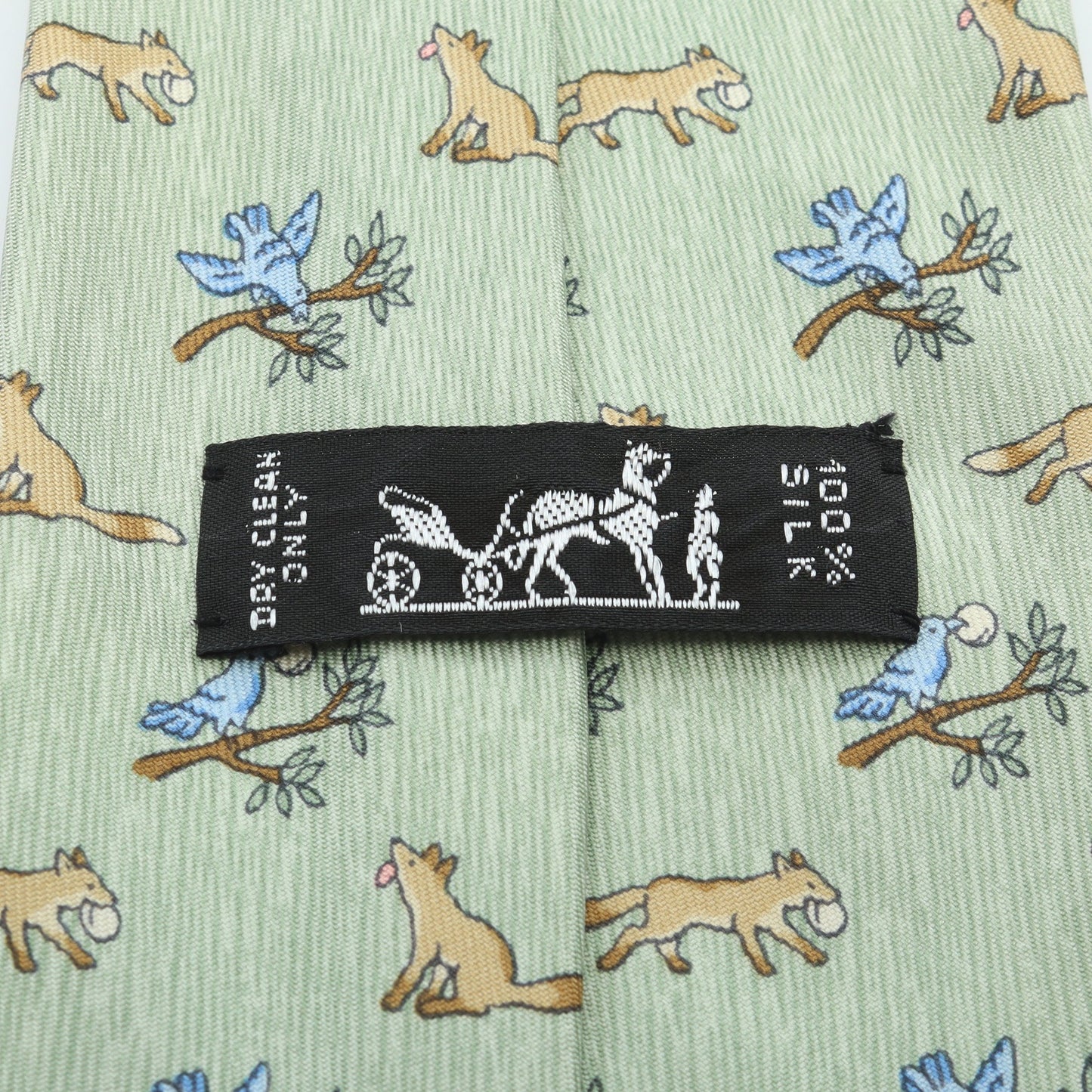 NECKTIE キツネ 鳥 アニマル ネクタイ シルク ライトグリーン マルチカラー エルメス 財布・小物 HERMES