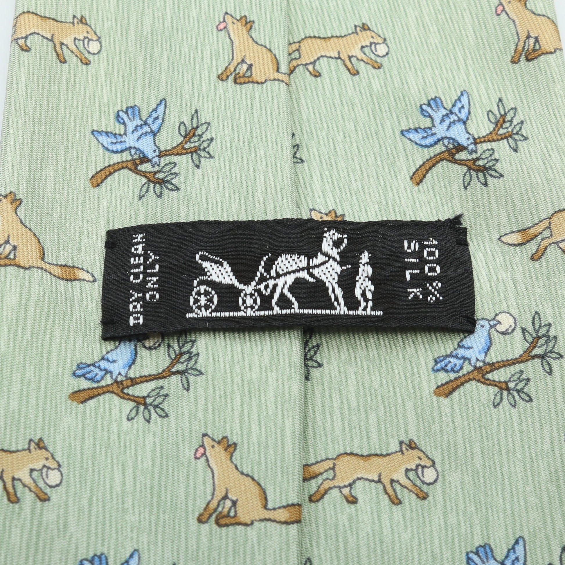 NECKTIE キツネ 鳥 アニマル ネクタイ シルク ライトグリーン マルチカラー エルメス 財布・小物 HERMES