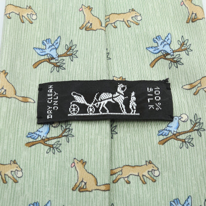 NECKTIE キツネ 鳥 アニマル ネクタイ シルク ライトグリーン マルチカラー エルメス 財布・小物 HERMES