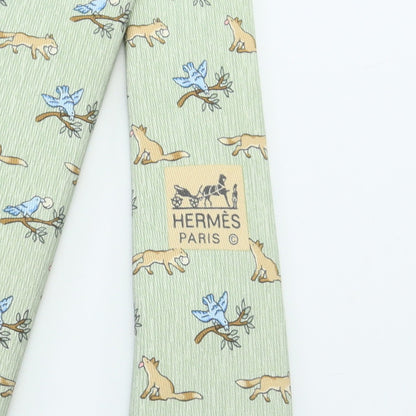 NECKTIE キツネ 鳥 アニマル ネクタイ シルク ライトグリーン マルチカラー エルメス 財布・小物 HERMES