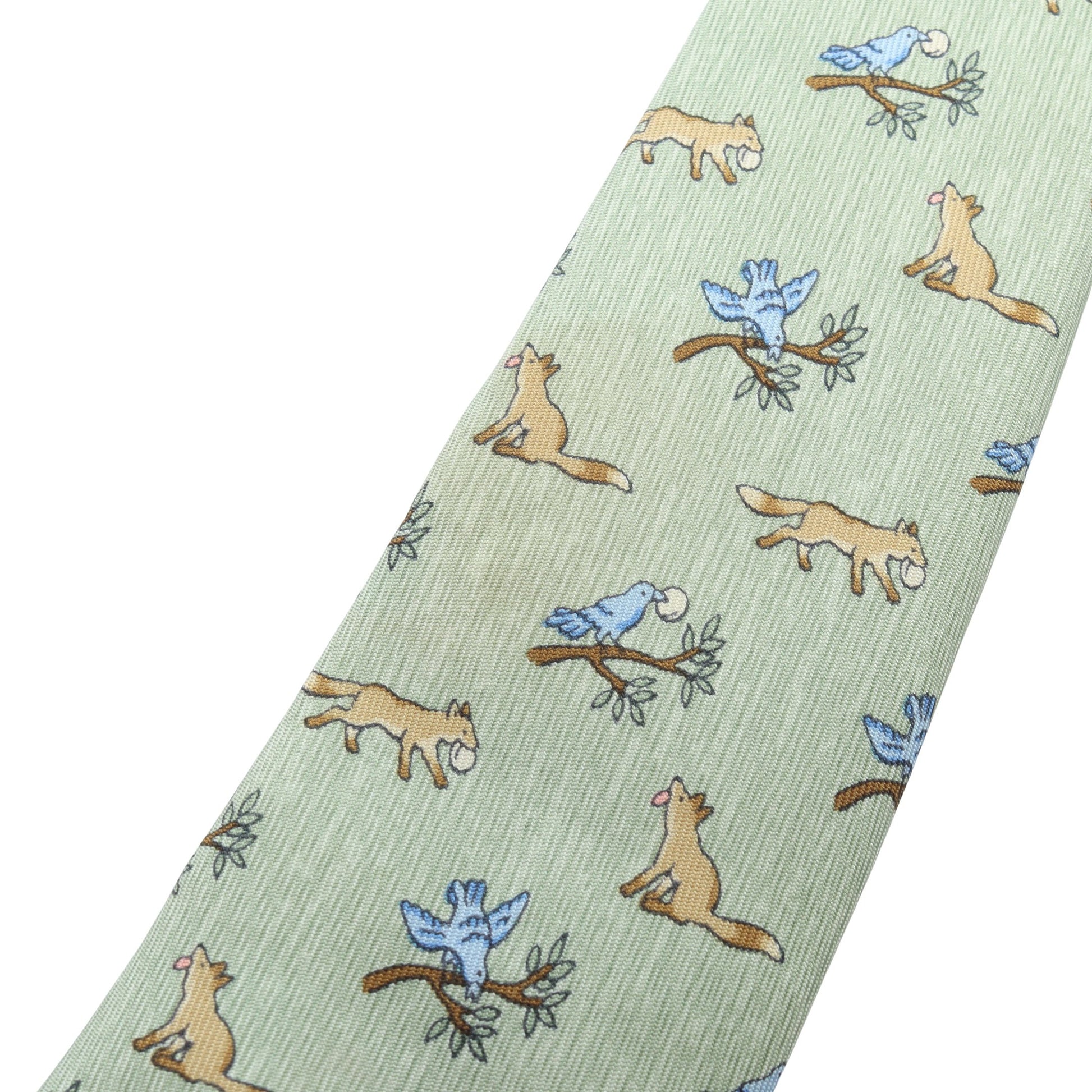NECKTIE キツネ 鳥 アニマル ネクタイ シルク ライトグリーン マルチカラー エルメス 財布・小物 HERMES