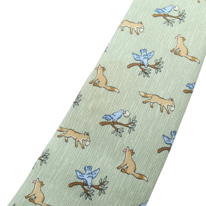NECKTIE キツネ 鳥 アニマル ネクタイ シルク ライトグリーン マルチカラー エルメス 財布・小物 HERMES