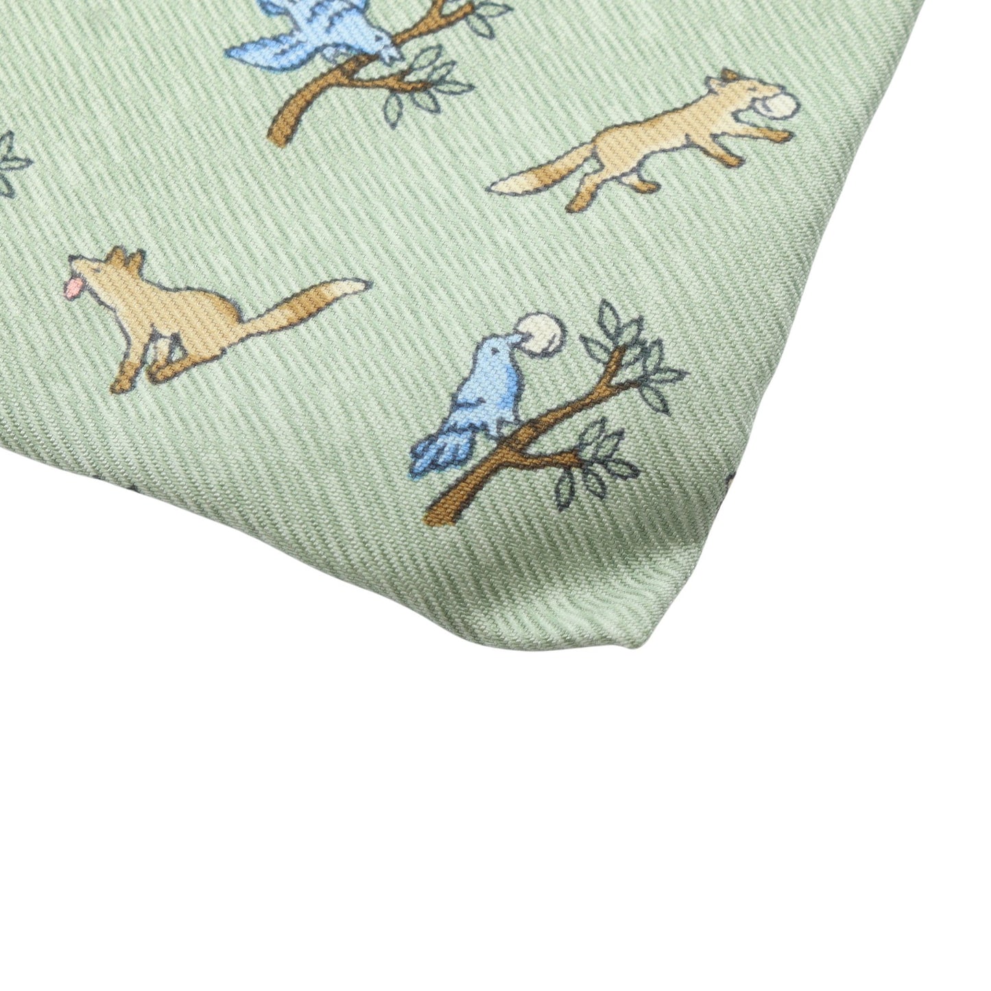 NECKTIE キツネ 鳥 アニマル ネクタイ シルク ライトグリーン マルチカラー エルメス 財布・小物 HERMES