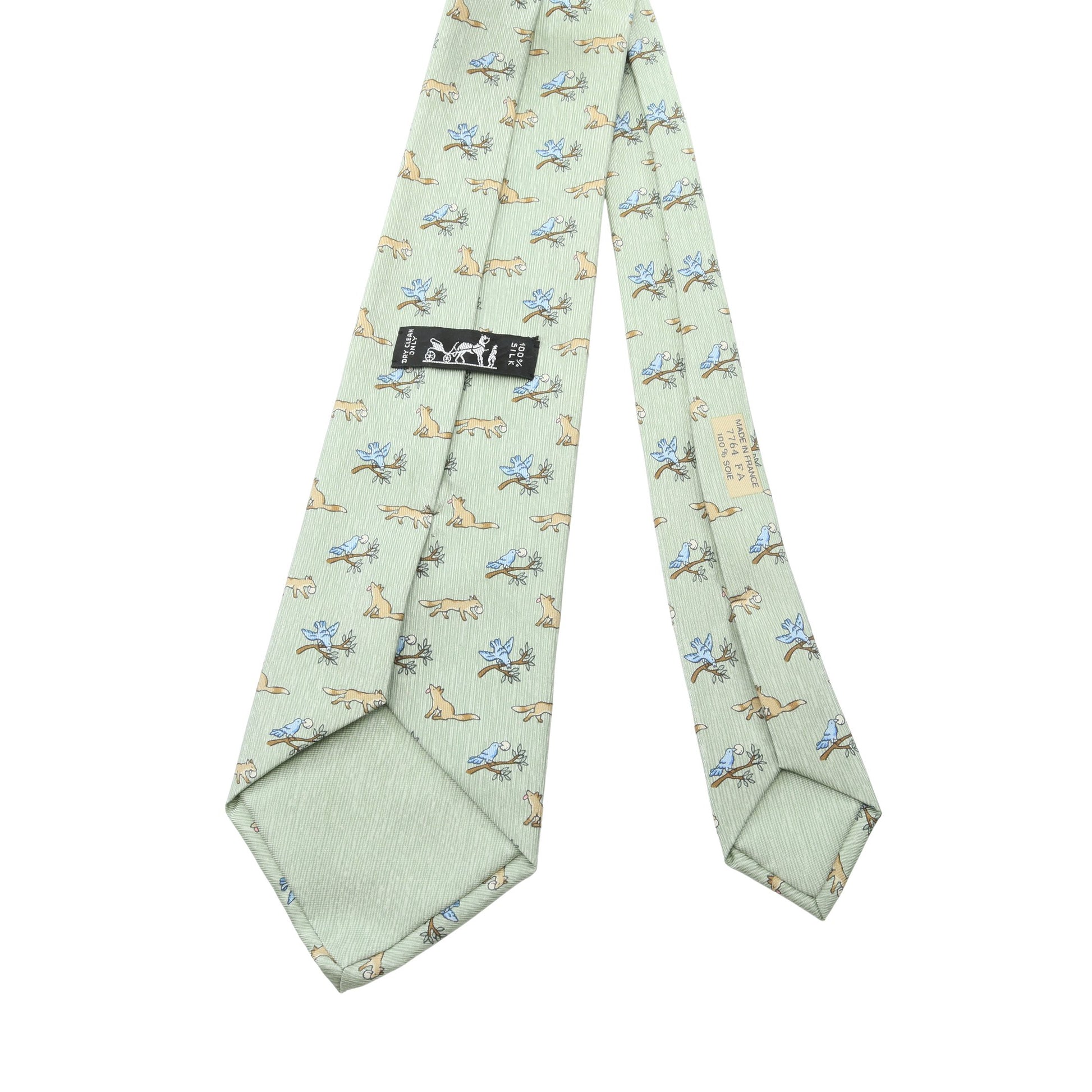 NECKTIE キツネ 鳥 アニマル ネクタイ シルク ライトグリーン マルチカラー エルメス 財布・小物 HERMES