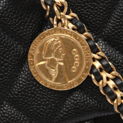 マトラッセ カメリア チェーンショルダーバッグ キャビアスキン ブラック ゴールド金具 シャネル バッグ CHANEL