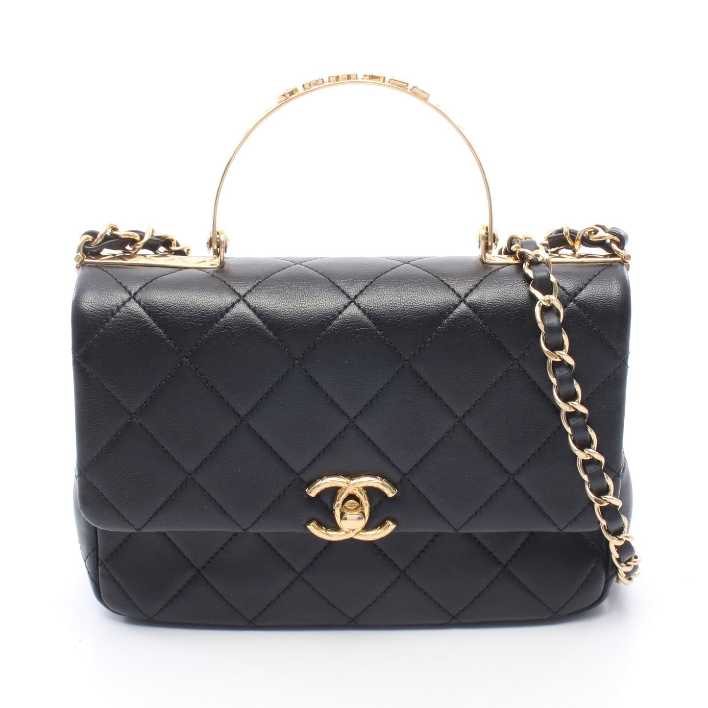 トップハンドル マトラッセ 2WAY チェーンショルダーバッグ ラムスキン ブラック ゴールド金具 シャネル バッグ CHANEL