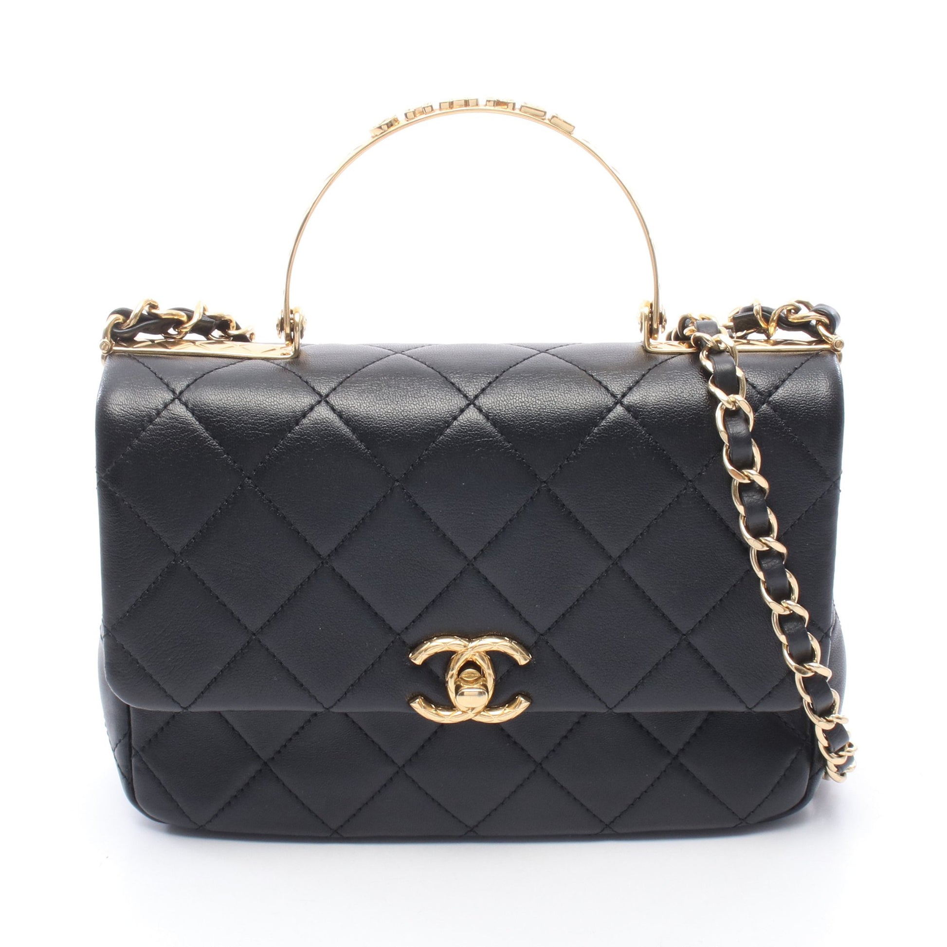 トップハンドル マトラッセ 2WAY チェーンショルダーバッグ ラムスキン ブラック ゴールド金具 シャネル バッグ CHANEL