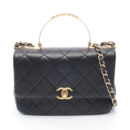トップハンドル マトラッセ 2WAY チェーンショルダーバッグ ラムスキン ブラック ゴールド金具 シャネル バッグ CHANEL