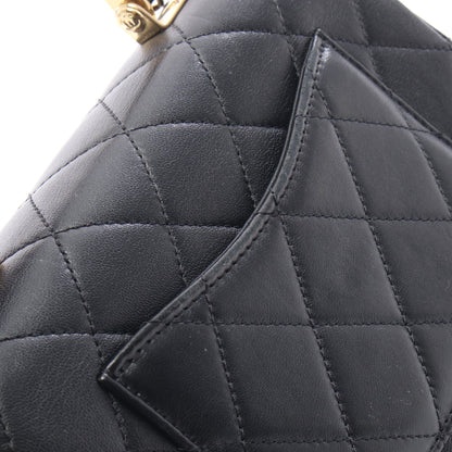 トップハンドル マトラッセ 2WAY チェーンショルダーバッグ ラムスキン ブラック ゴールド金具 シャネル バッグ CHANEL