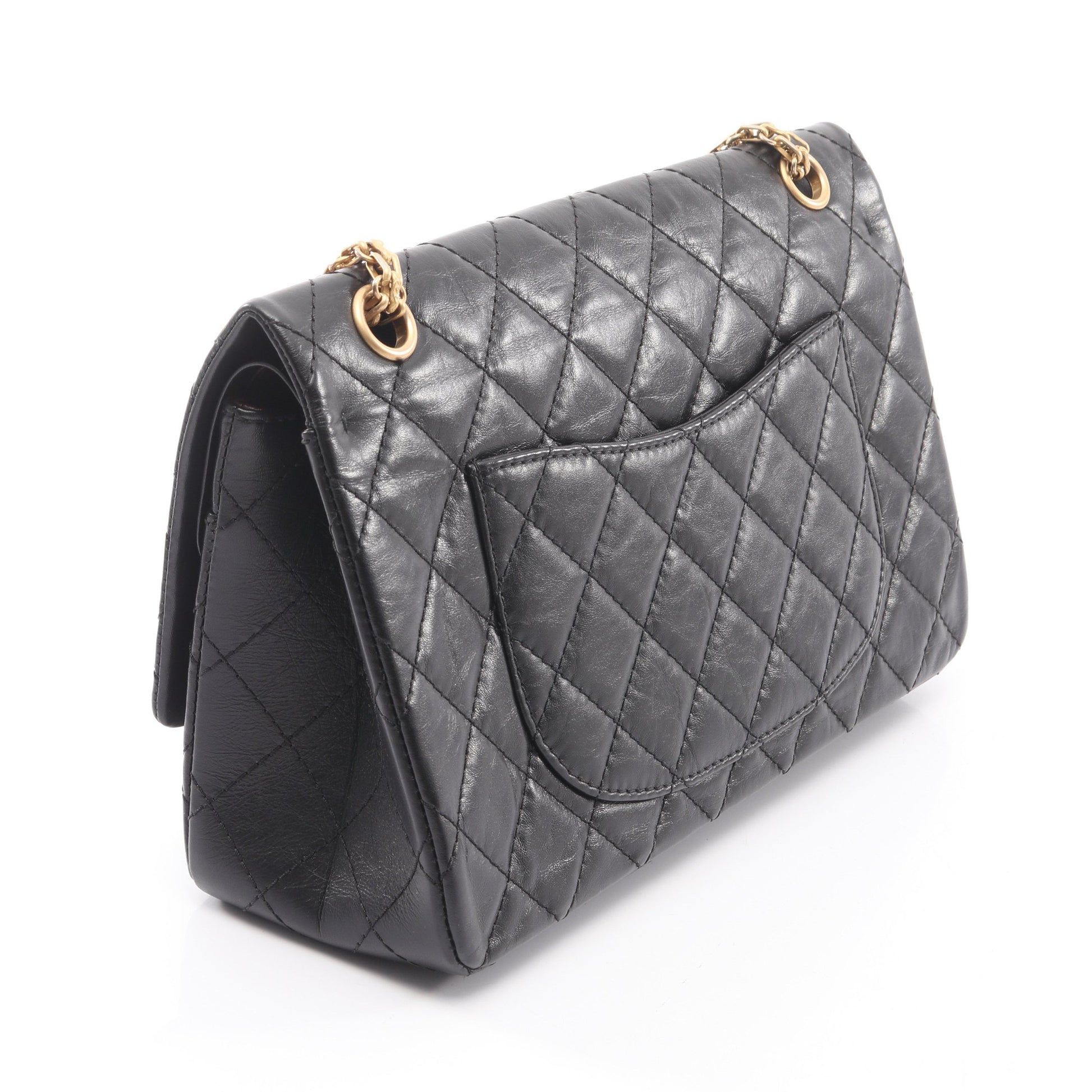 2.55 マトラッセ Wフラップ Wチェーンショルダーバッグ レザー ブラック ゴールド金具 シャネル バッグ CHANEL