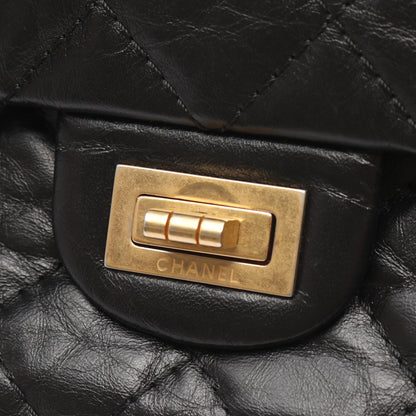 2.55 マトラッセ Wフラップ Wチェーンショルダーバッグ レザー ブラック ゴールド金具 シャネル バッグ CHANEL