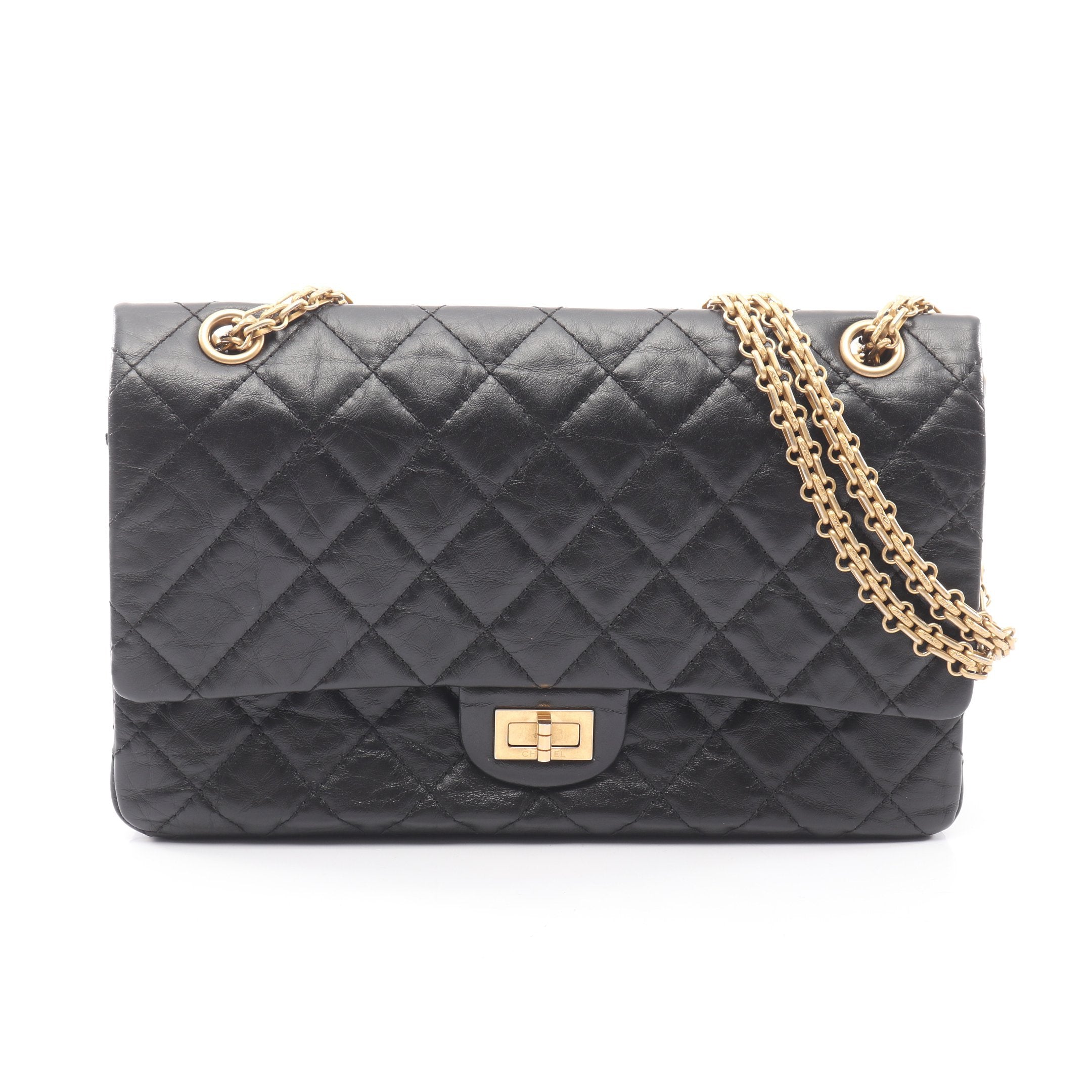CHANEL シャネル　 2.55 チェーンショルダーバッグ 　マトラッセダ　ブルプラップ 　ヴィンテージカーフ 　黒（ゴールド金具）レディース バッグ　 レディース【中古】【送料無料】 CHANEL（シャネル） 2.55 マトラッセ チェーンショルダー ショルダー