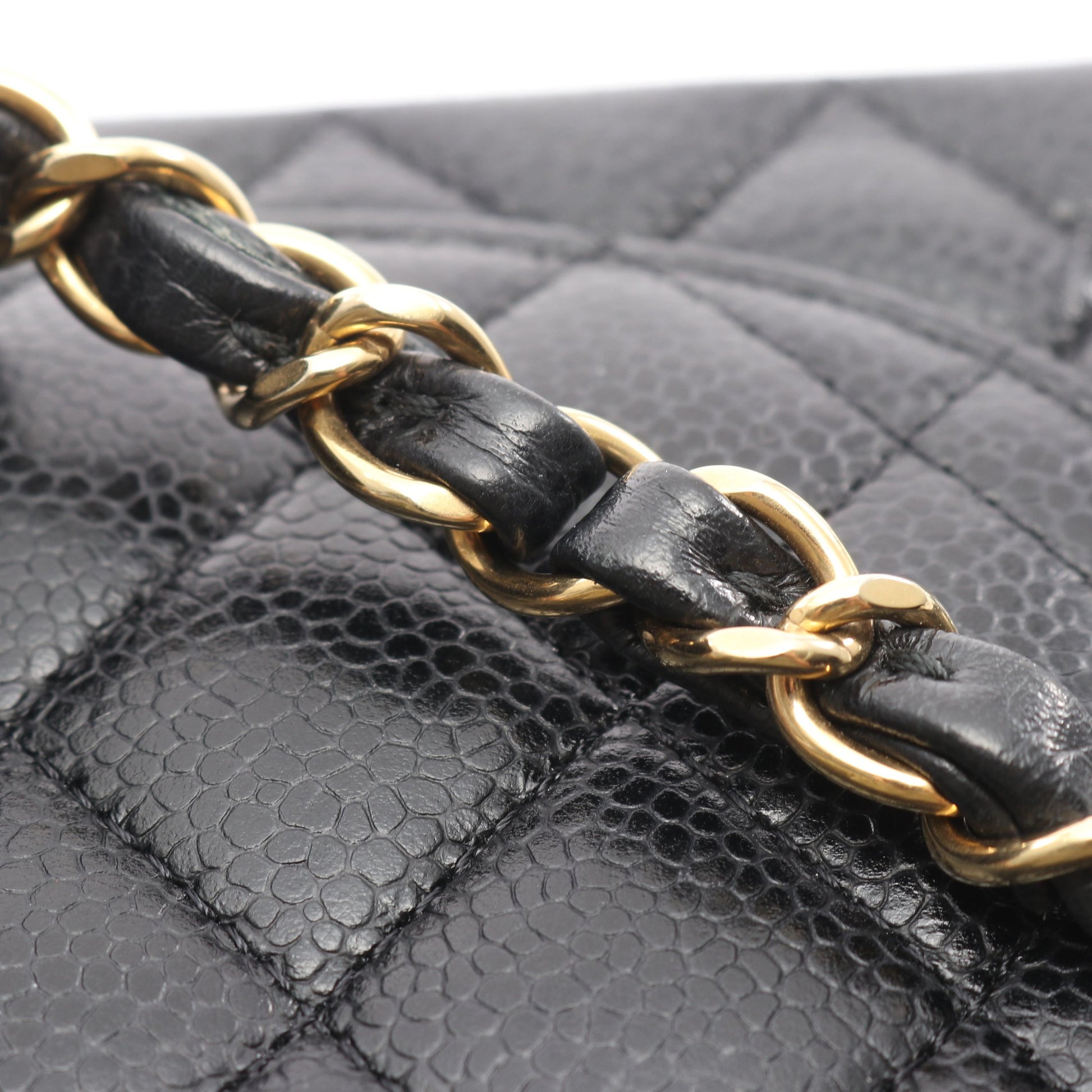 マトラッセ Wフラップ Wチェーンショルダーバッグ キャビアスキン ブラック ゴールド金具 シャネル バッグ CHANEL