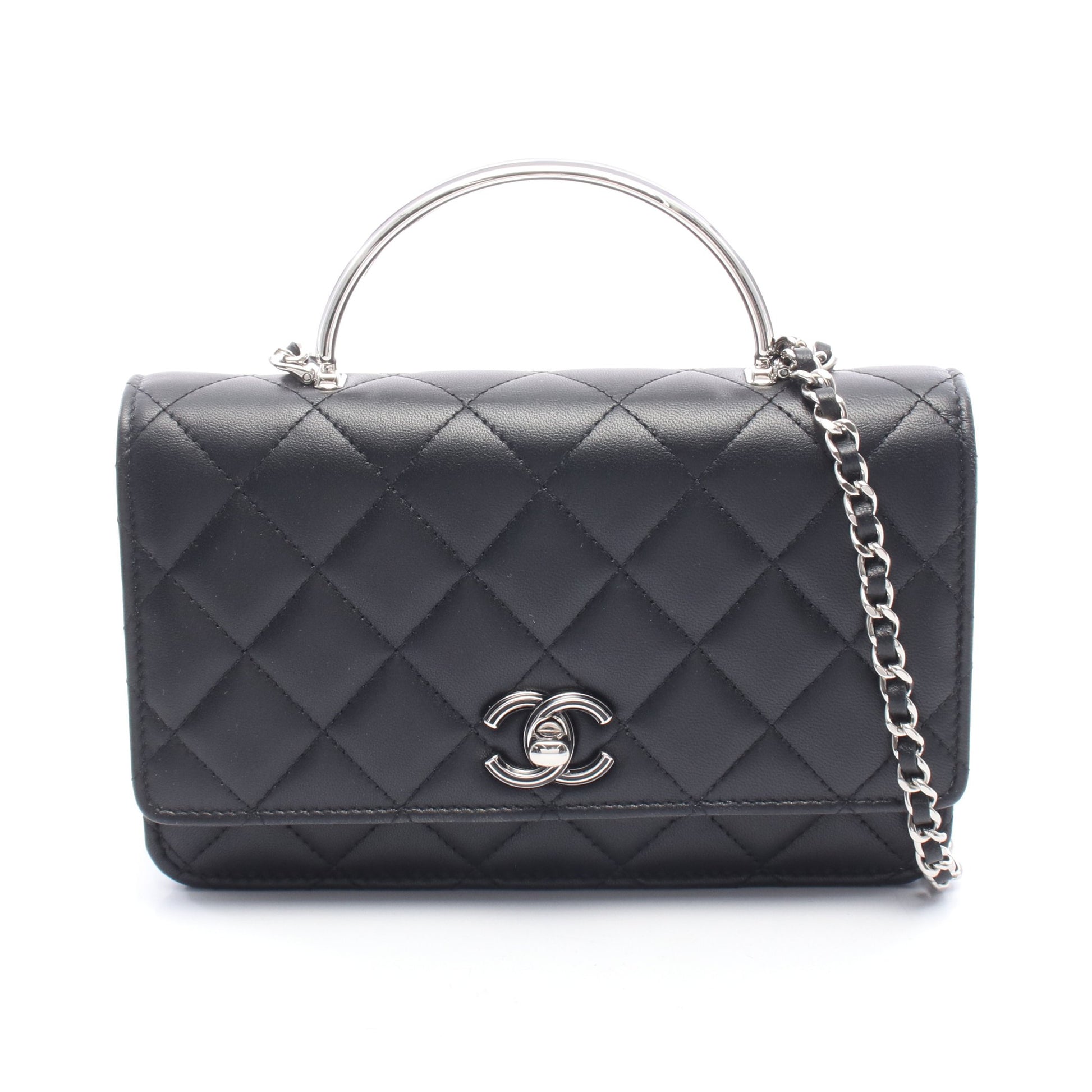 マトラッセ トップハンドル 2WAY チェーンウォレット ラムスキン ブラック シルバー金具 シャネル バッグ CHANEL