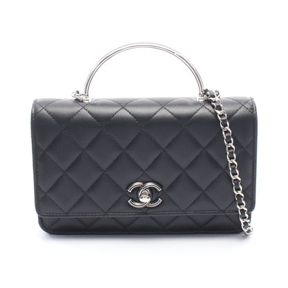 マトラッセ トップハンドル 2WAY チェーンウォレット ラムスキン ブラック シルバー金具 シャネル バッグ CHANEL