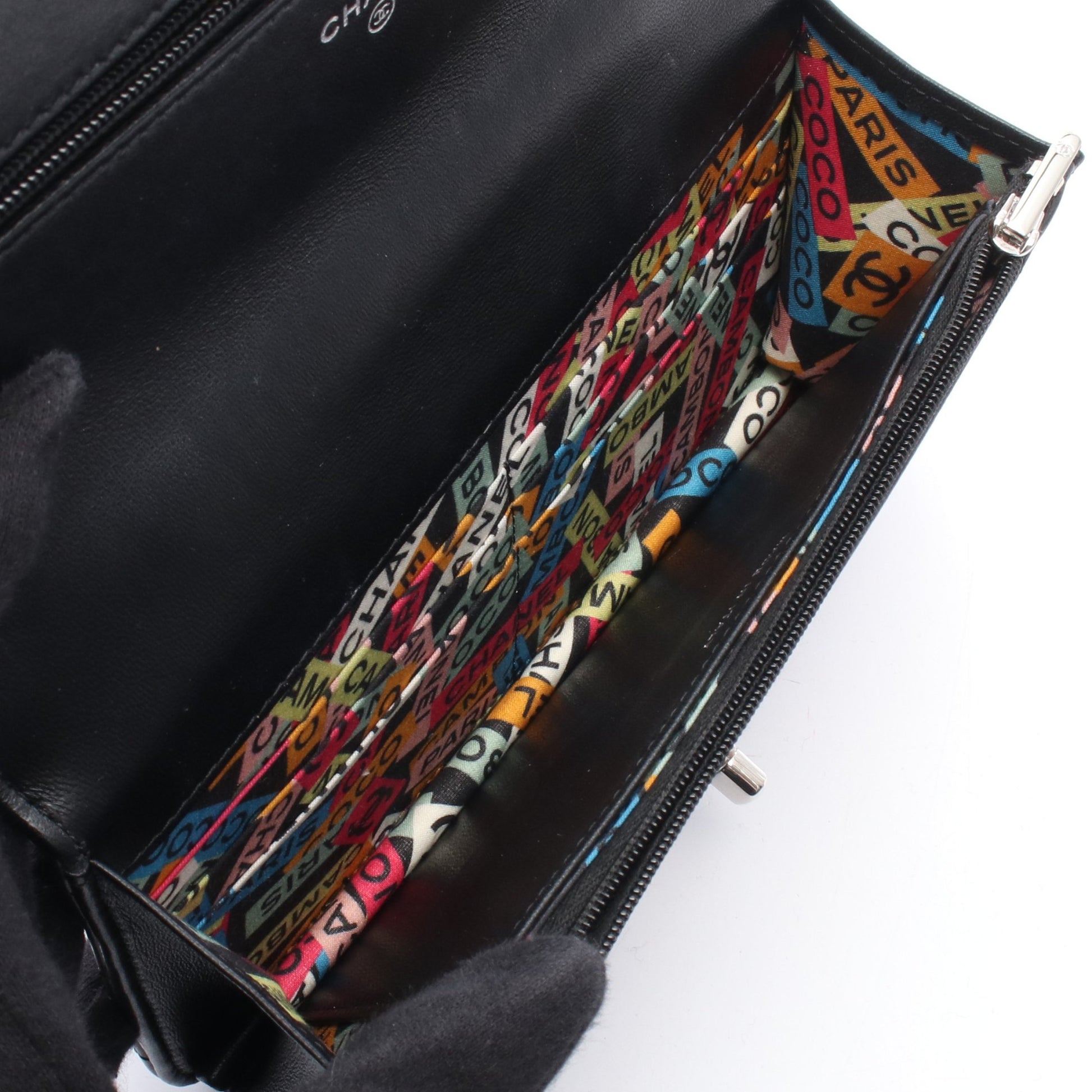 マトラッセ トップハンドル 2WAY チェーンウォレット ラムスキン ブラック シルバー金具 シャネル バッグ CHANEL