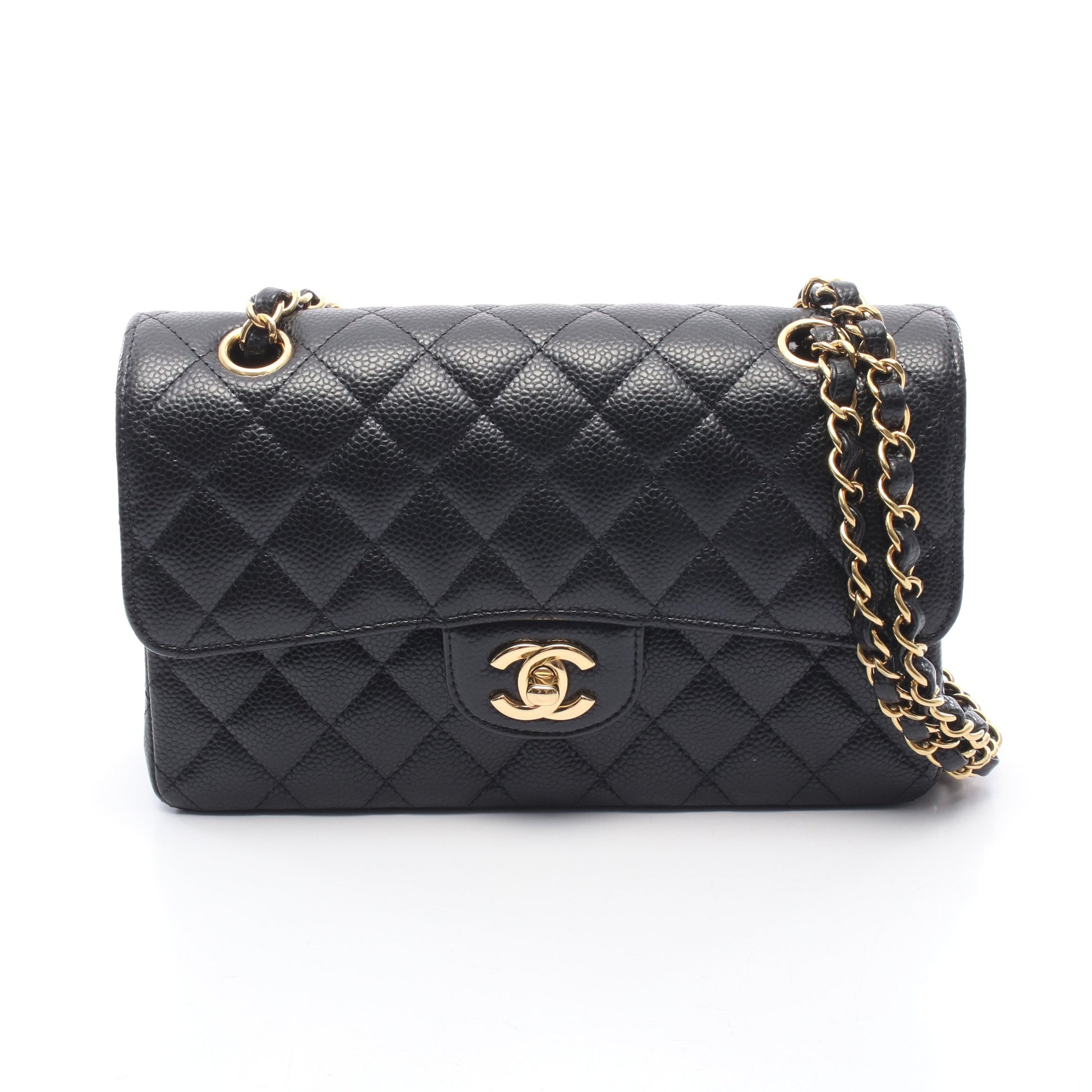 マトラッセ Wフラップ Wチェーンショルダーバッグ キャビアスキン ブラック ゴールド金具 シャネル バッグ CHANEL