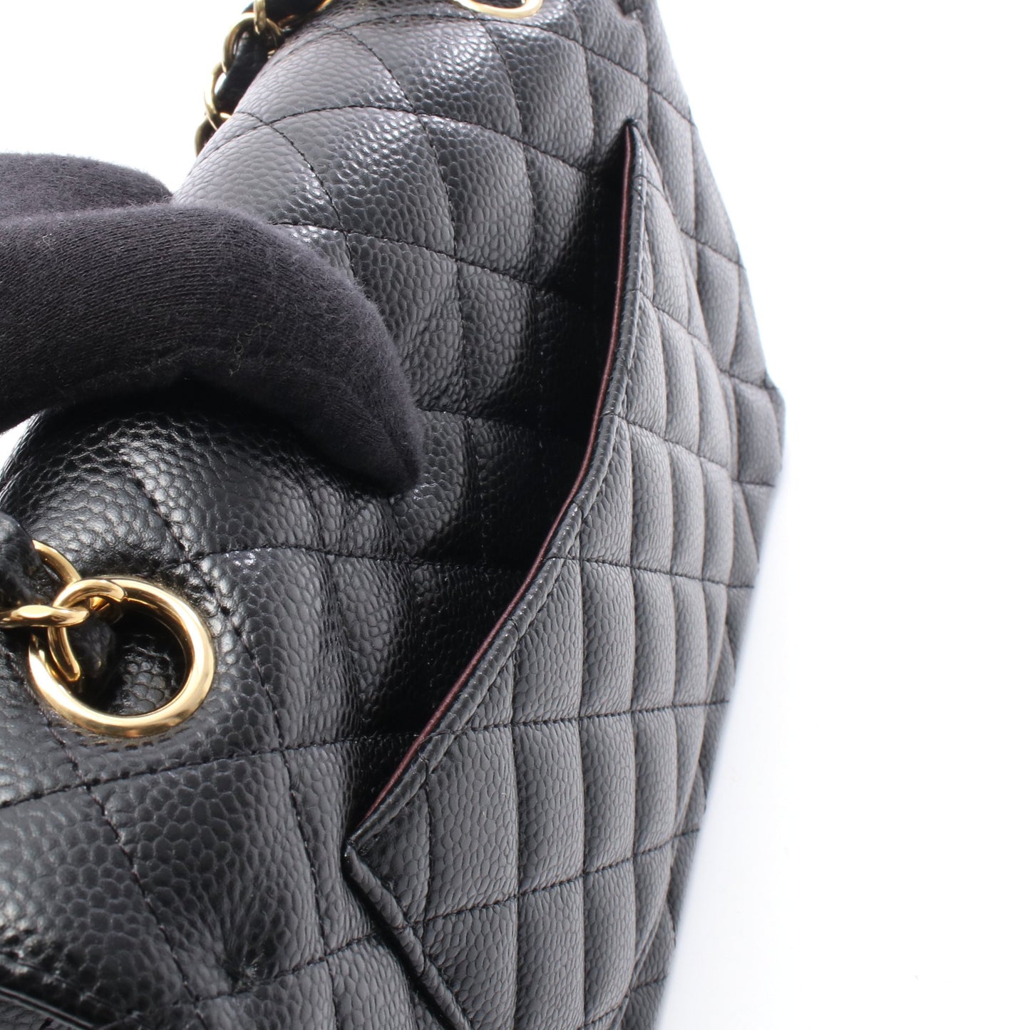 マトラッセ Wフラップ Wチェーンショルダーバッグ キャビアスキン ブラック ゴールド金具 シャネル バッグ CHANEL