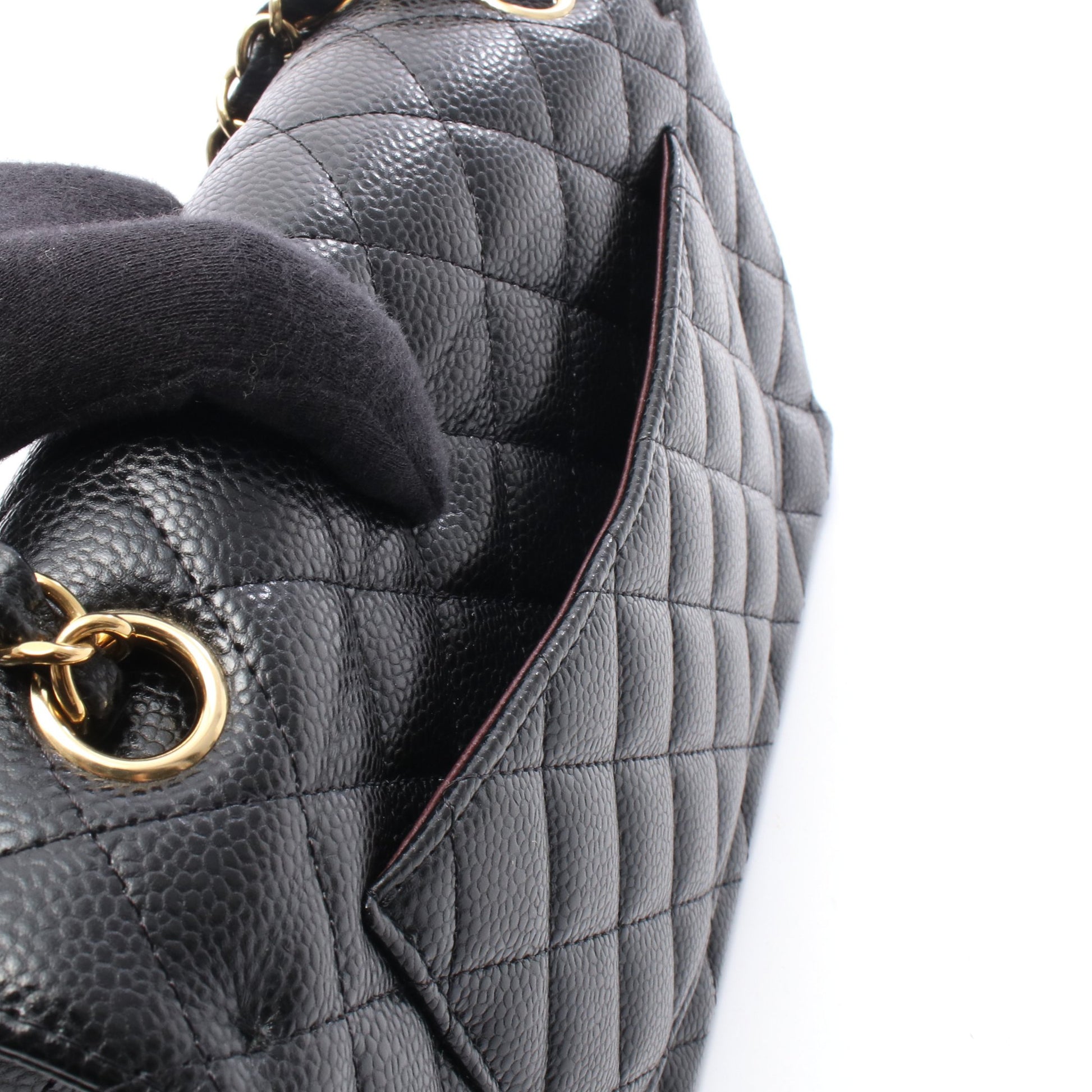 マトラッセ Wフラップ Wチェーンショルダーバッグ キャビアスキン ブラック ゴールド金具 シャネル バッグ CHANEL
