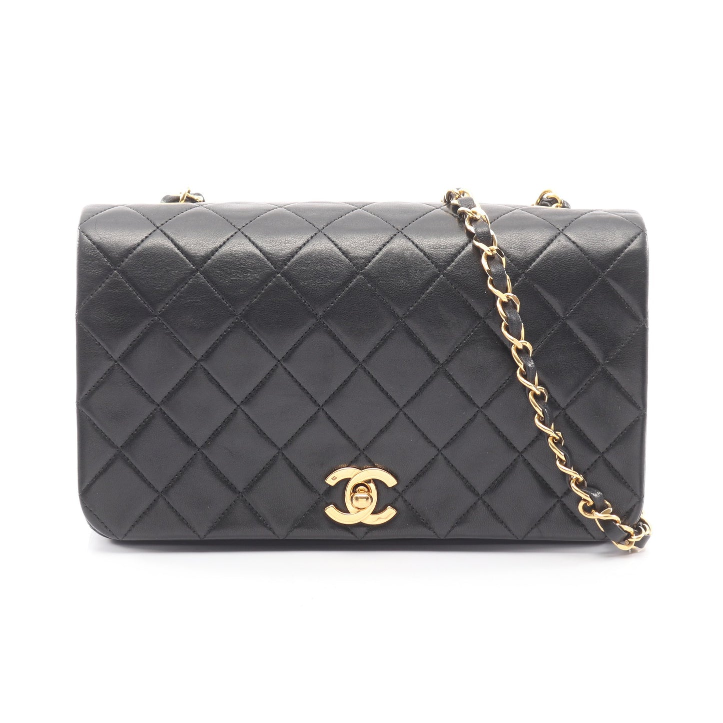 マトラッセ フルフラップ チェーンショルダーバッグ ラムスキン ブラック ゴールド金具 シャネル バッグ CHANEL