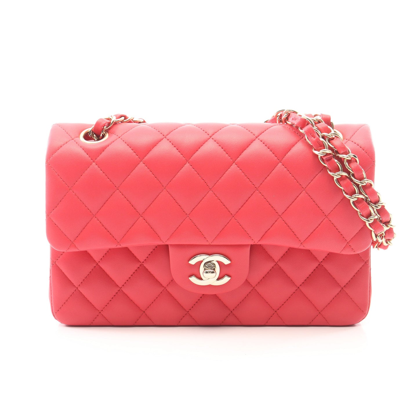 マトラッセ Wフラップ Wチェーンショルダーバッグ ラムスキン ピンク ゴールド金具 シャネル バッグ CHANEL