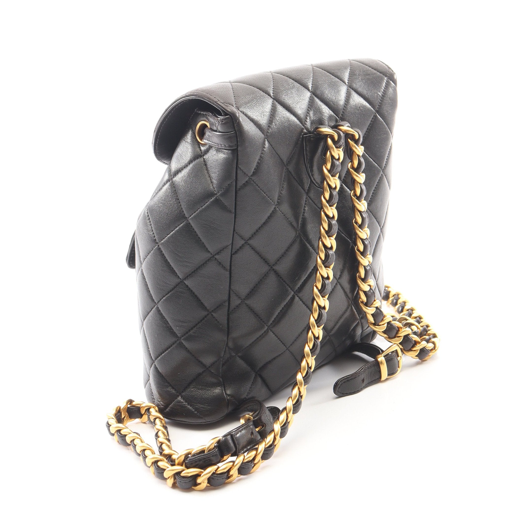 CHANEL キルティング ブラックリュック　ゴールド マトラッセ バックパック リュックサック ラムスキン ブラック