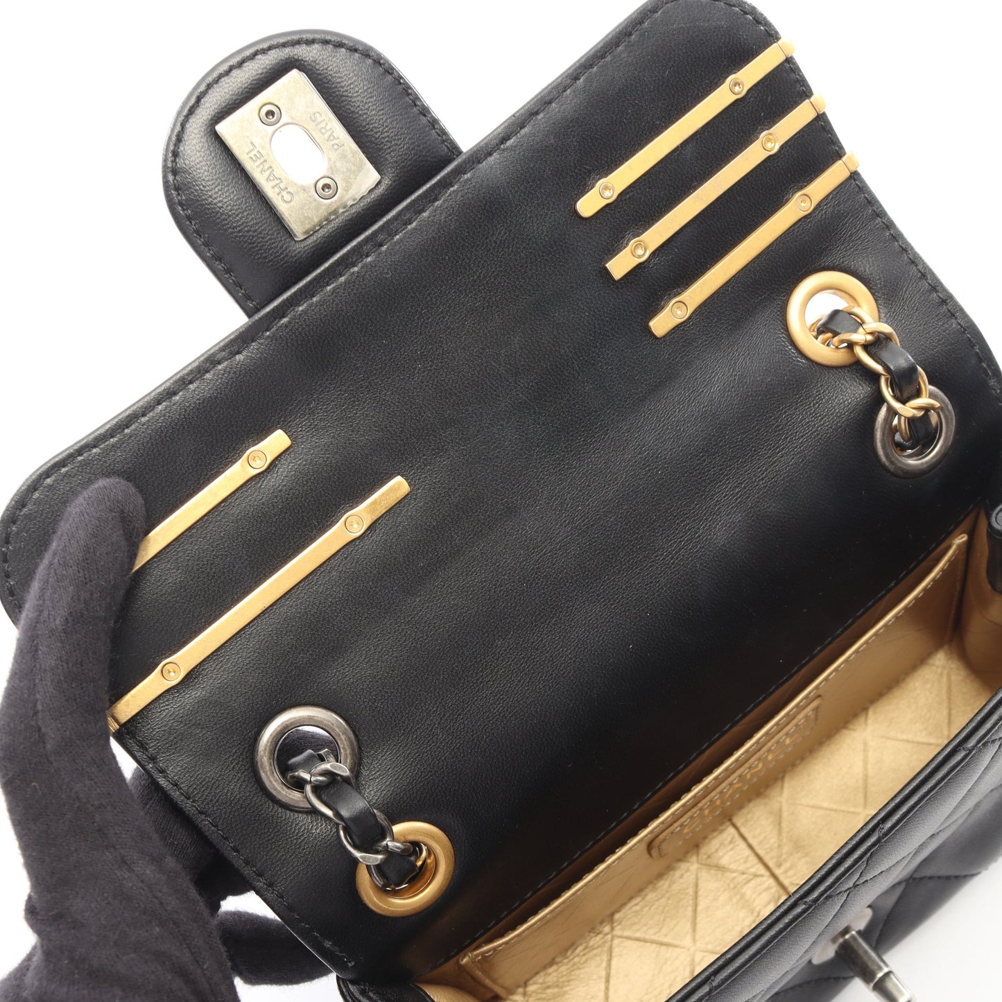マトラッセ コンビ金具 Wチェーンショルダーバッグ ラムスキン ブラック シャネル バッグ CHANEL