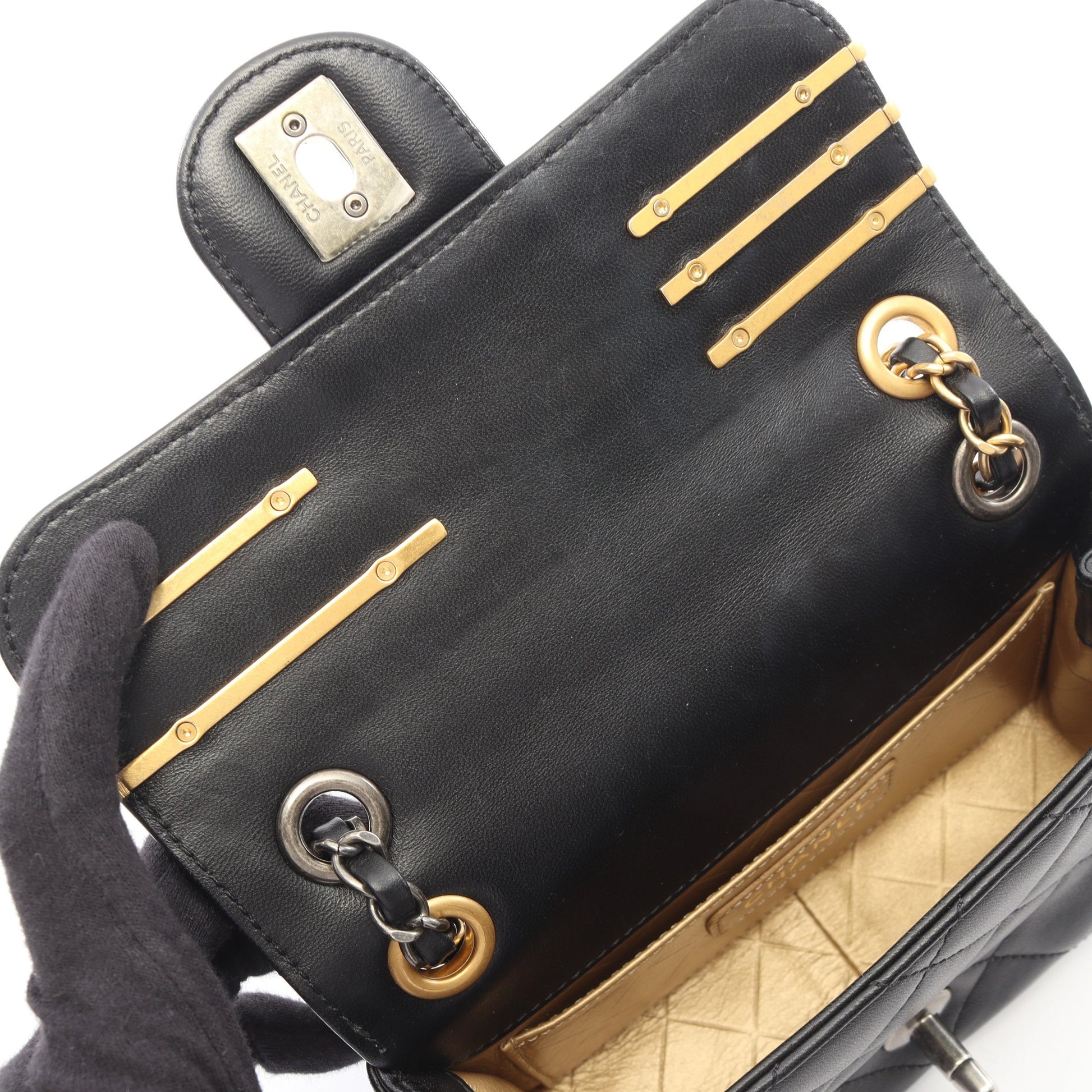 マトラッセ コンビ金具 Wチェーンショルダーバッグ ラムスキン ブラック シャネル バッグ CHANEL