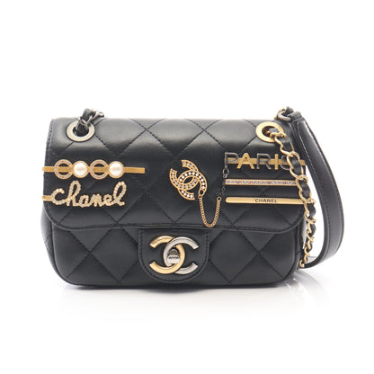 マトラッセ コンビ金具 Wチェーンショルダーバッグ ラムスキン ブラック シャネル バッグ CHANEL