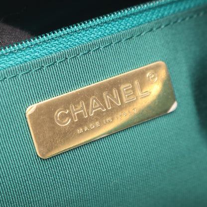 ロゴ ジップショッピングバッグ ラージ ハンドバッグ トートバッグ ツイード エメラルドグリーン ゴールド金具 シャネル バッグ CHANEL