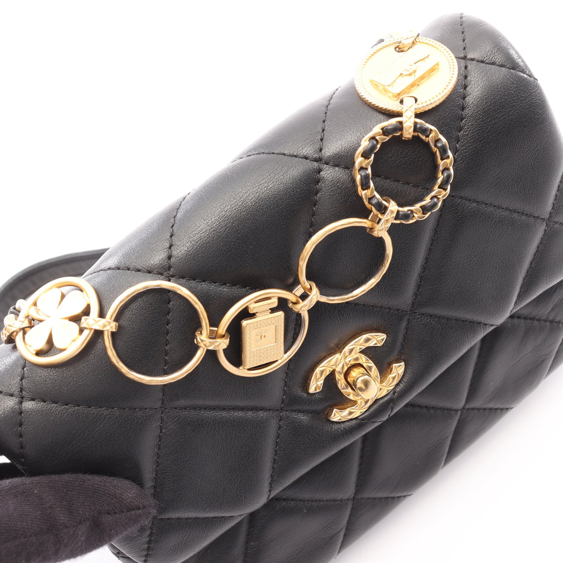 マトラッセ 2WAY チェーンショルダーバッグ ラムスキン ブラック ゴールド金具 シャネル バッグ CHANEL