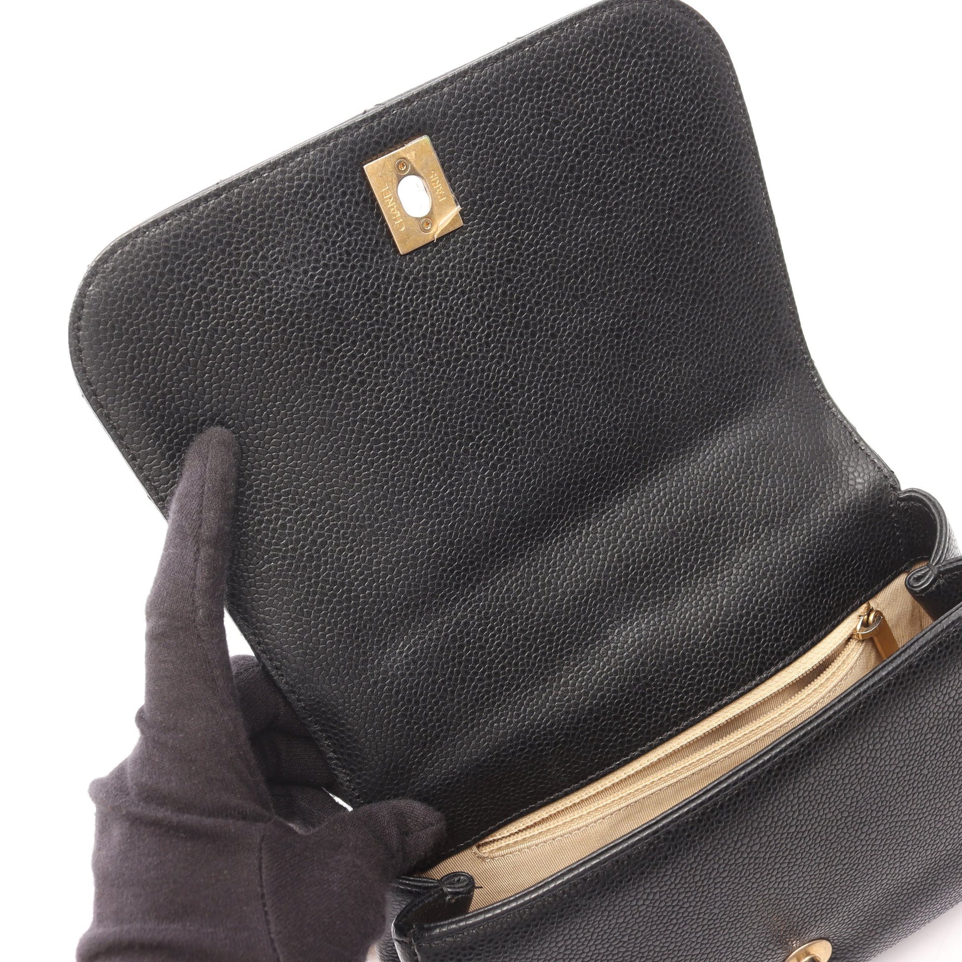 トップハンドル マトラッセ スモールフラップ 2WAY チェーンショルダーバッグ キャビアスキン ブラック ゴールド金具 シャネル バッグ CHANEL