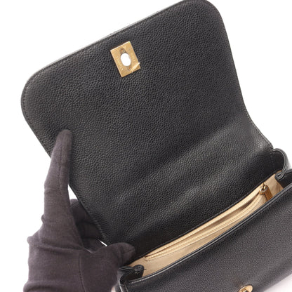 トップハンドル マトラッセ スモールフラップ 2WAY チェーンショルダーバッグ キャビアスキン ブラック ゴールド金具 シャネル バッグ CHANEL