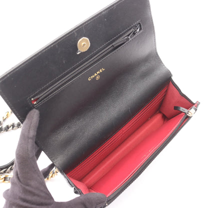 19 ディズヌフ コンビ金具 2WAY チェーンウォレット ラムスキン ブラック シャネル バッグ CHANEL