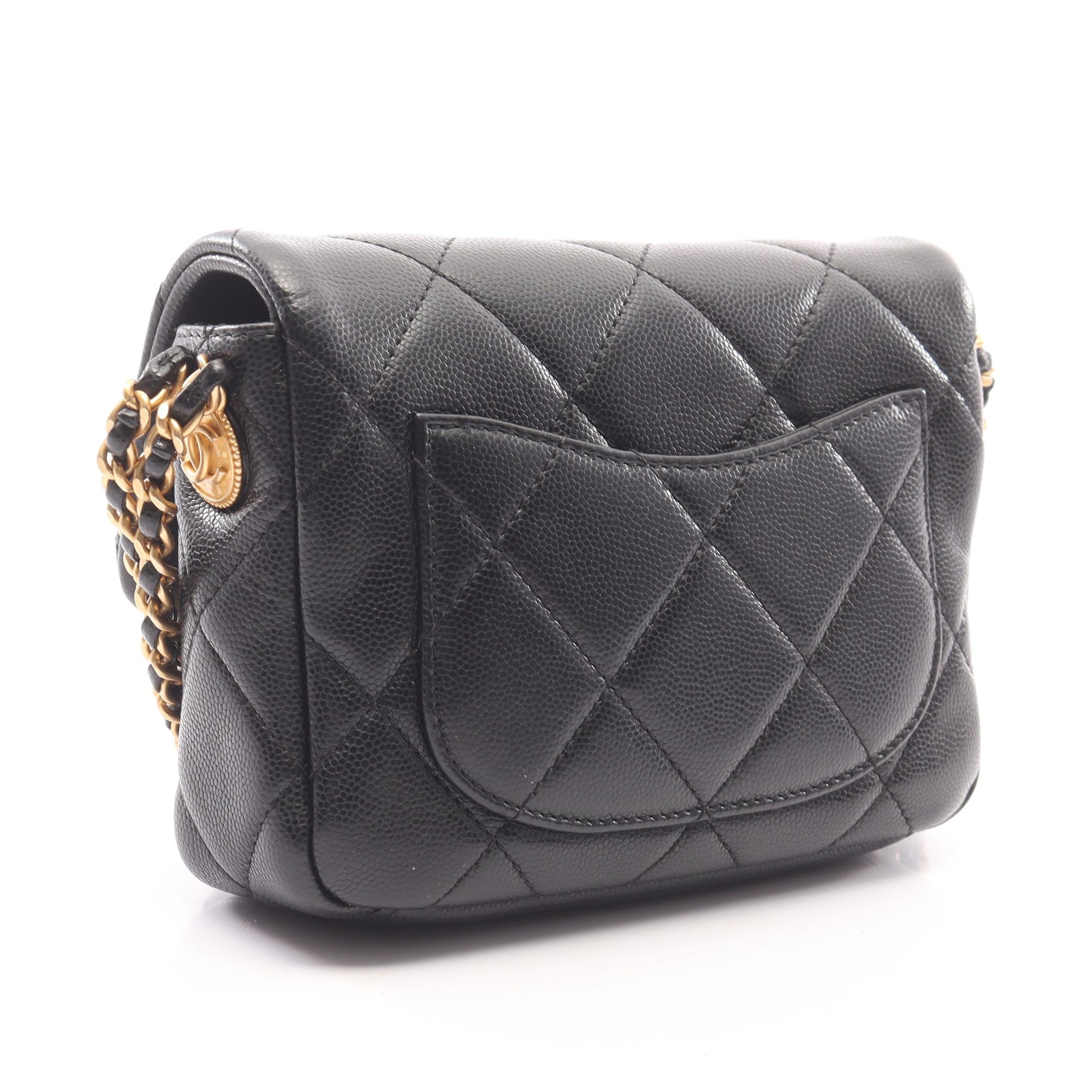 マトラッセ ミニフラップ チェーンショルダーバッグ キャビアスキン ブラック ゴールド金具 シャネル バッグ CHANEL