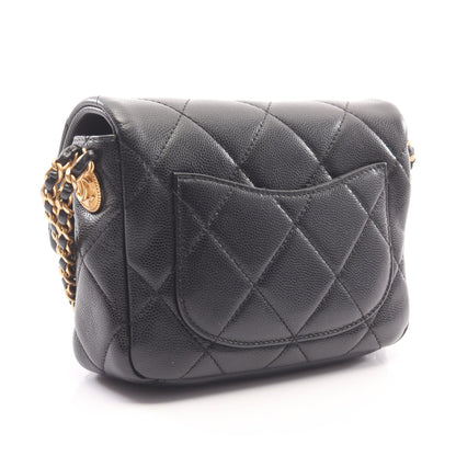 マトラッセ ミニフラップ チェーンショルダーバッグ キャビアスキン ブラック ゴールド金具 シャネル バッグ CHANEL